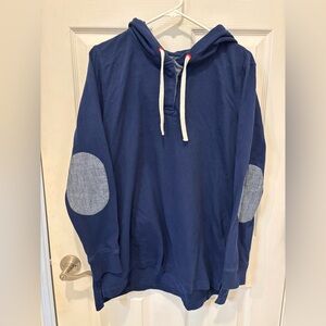Lands' End Navy Hoodie‎ with Chambray Elbow Patches